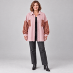 NENITA™ - Chic Oversized Sequin Hem Collared Button Down Jacket