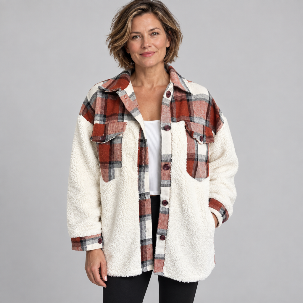 SUNNIE™ - Cozy Long Sleeve Button Down Checkered Jacket