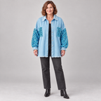 NENITA™ - Chic Oversized Sequin Hem Collared Button Down Jacket