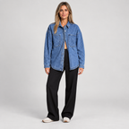 Women's Oversized Button Down Washed Denim Jacket Long Sleeve