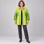 NENITA™ - Chic Oversized Sequin Hem Collared Button Down Jacket
