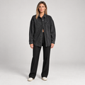 Women's Oversized Button Down Washed Denim Jacket Long Sleeve