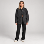 Women's Oversized Button Down Washed Denim Jacket Long Sleeve