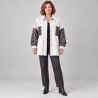 NENITA™ - Chic Oversized Sequin Hem Collared Button Down Jacket