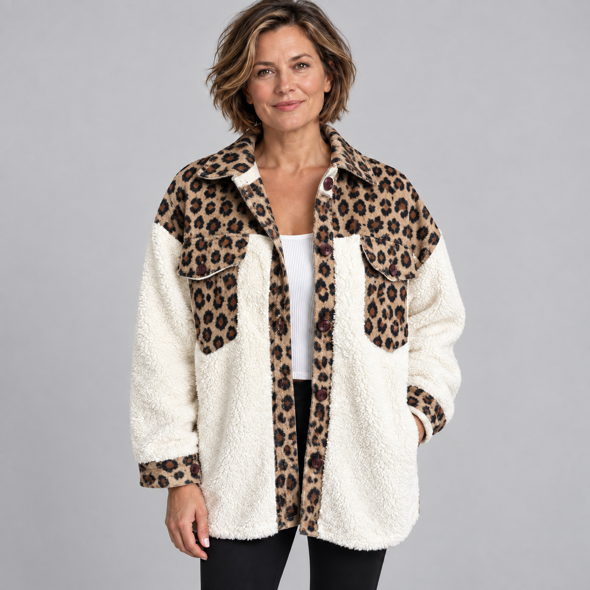 SUNNIE™ - Cozy Long Sleeve Button Down Checkered Jacket