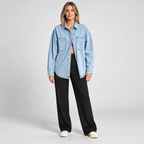 Women's Oversized Button Down Washed Denim Jacket Long Sleeve