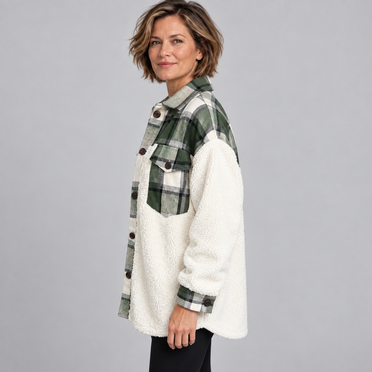 SUNNIE™ - Cozy Long Sleeve Button Down Checkered Jacket