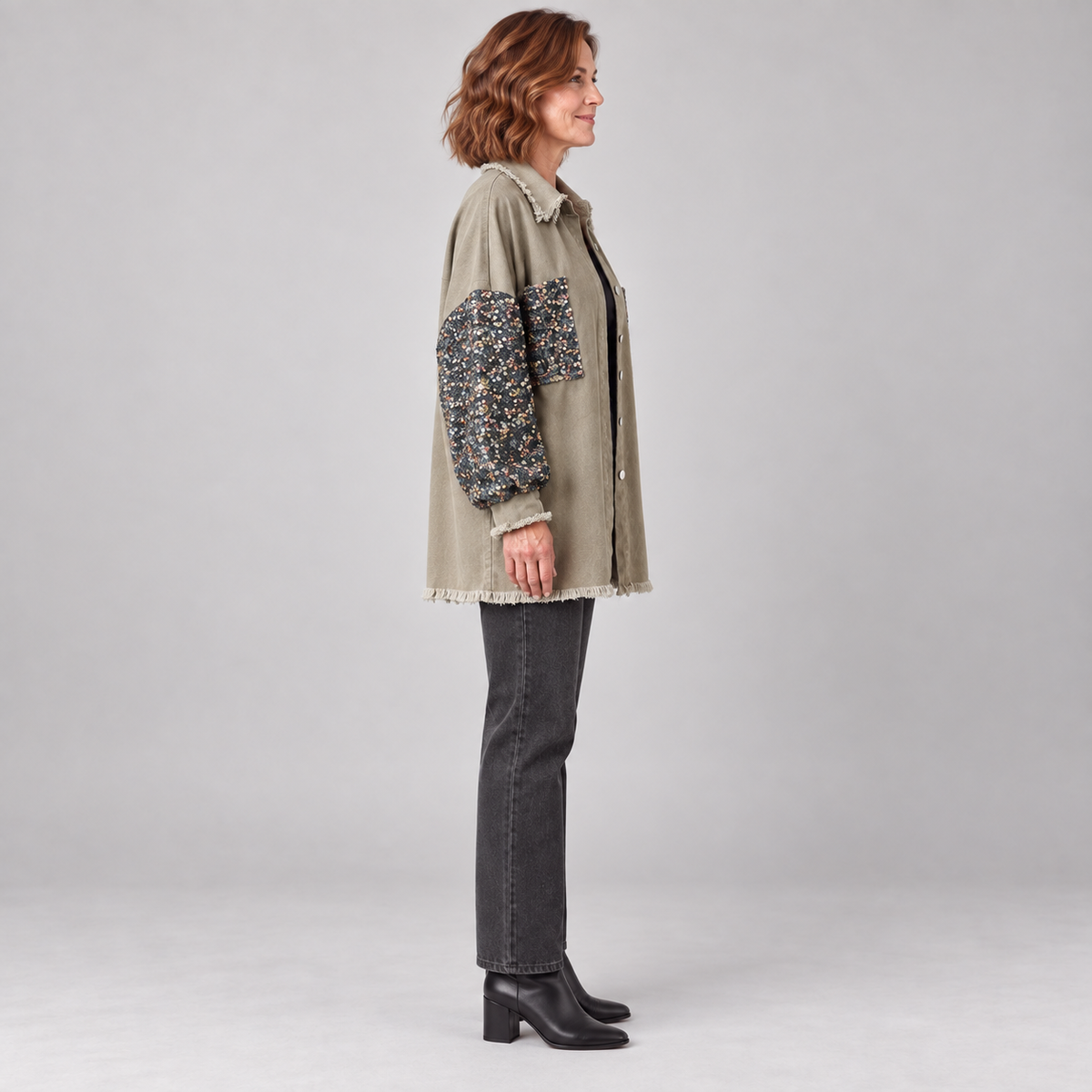 NENITA™ - Chic Oversized Sequin Hem Collared Button Down Jacket