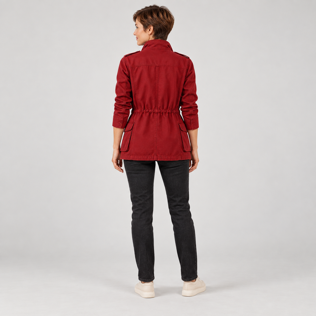 Women's Utility Cargo Jacket with Multi Pocket Drawstring Waist