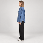 Women's Oversized Button Down Washed Denim Jacket Long Sleeve