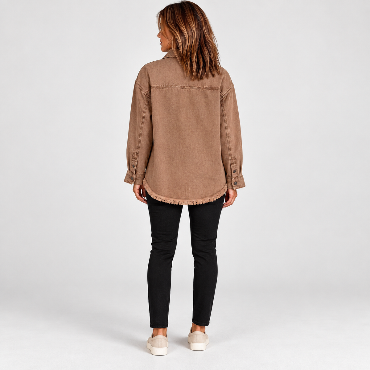 Women's Raw Hem Snap Button Washed Denim Jacket