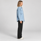 Women's Oversized Button Down Washed Denim Jacket Long Sleeve