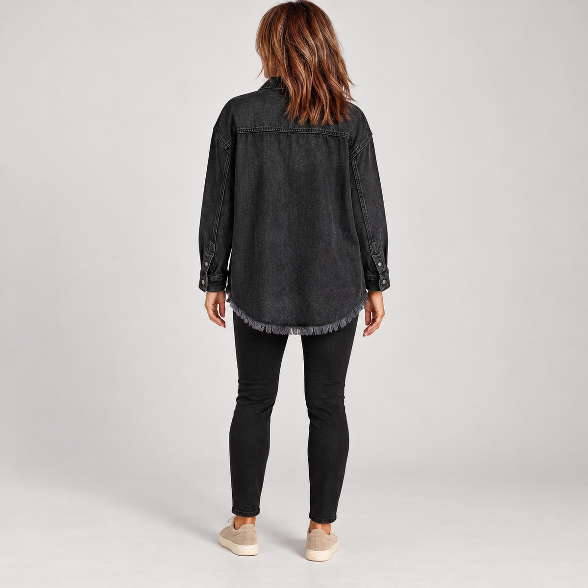 Women's Raw Hem Snap Button Washed Denim Jacket