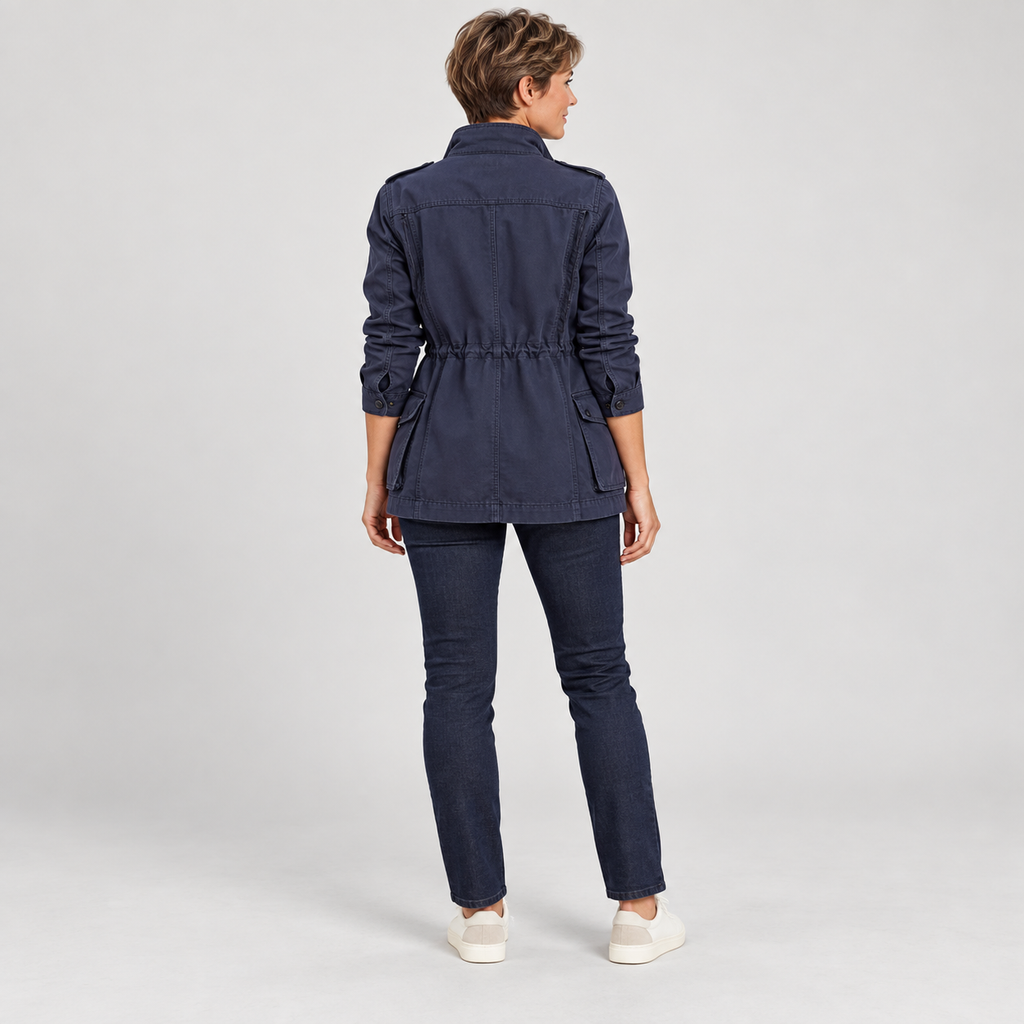 Women's Utility Cargo Jacket with Multi Pocket Drawstring Waist