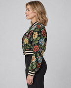 HARA™ - Chic Floral Print Collared Crop Long Sleeve Jacket