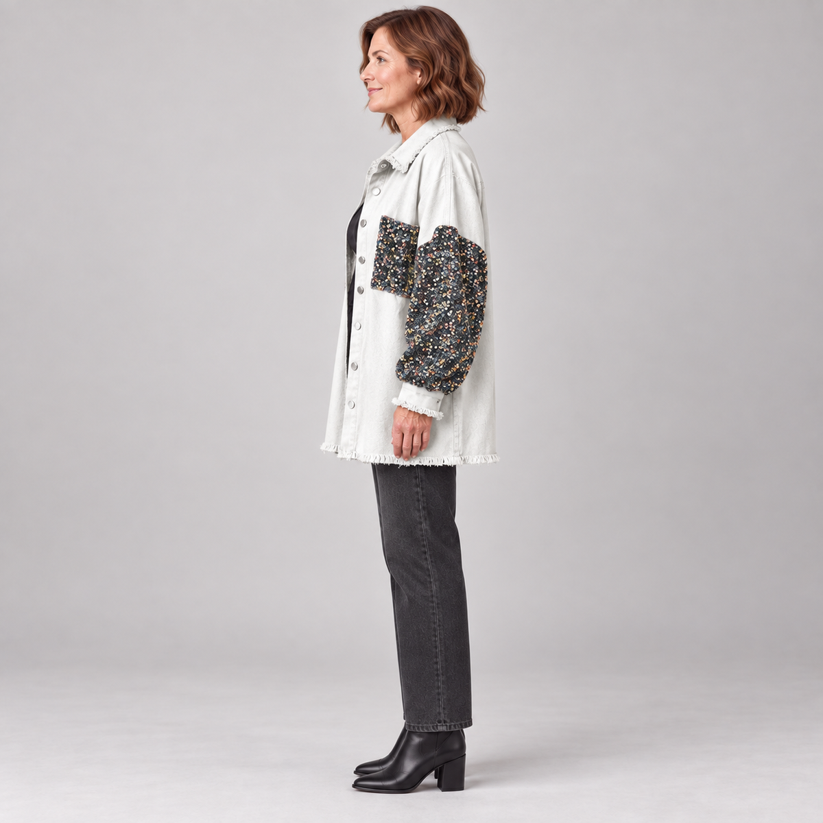 NENITA™ - Chic Oversized Sequin Hem Collared Button Down Jacket