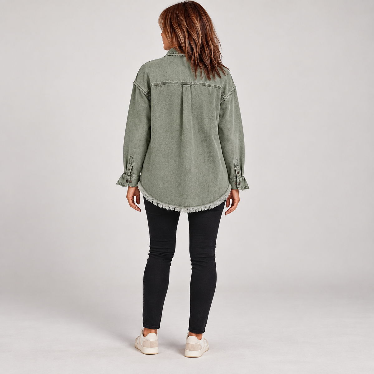 Women's Raw Hem Snap Button Washed Denim Jacket