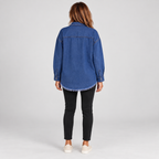 Women's Raw Hem Snap Button Washed Denim Jacket