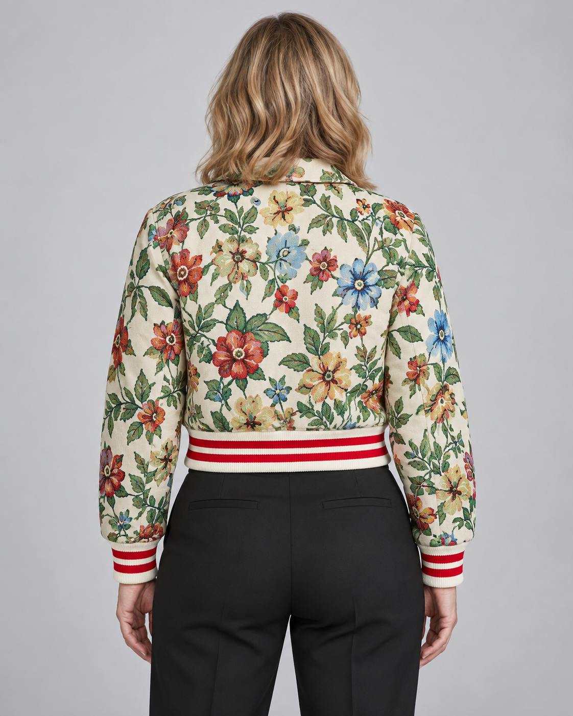 HARA™ - Chic Floral Print Collared Crop Long Sleeve Jacket