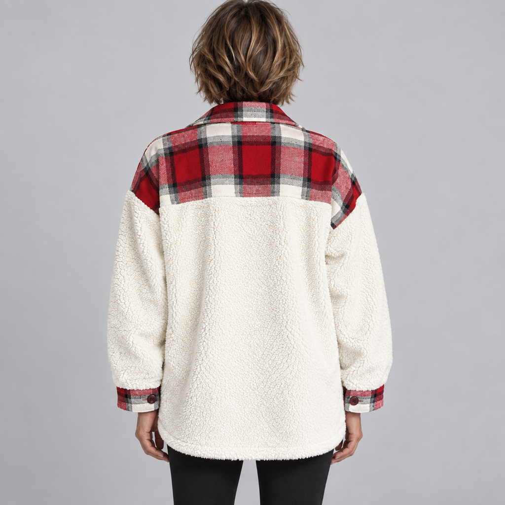SUNNIE™ - Cozy Long Sleeve Button Down Checkered Jacket