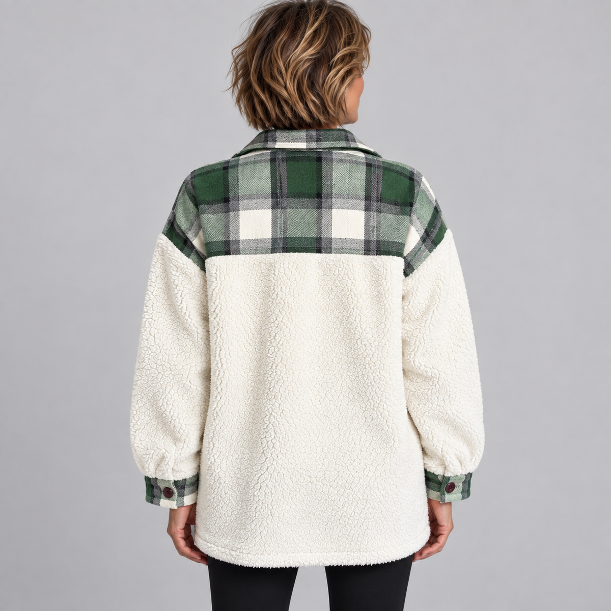 SUNNIE™ - Cozy Long Sleeve Button Down Checkered Jacket