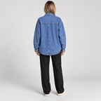 Women's Oversized Button Down Washed Denim Jacket Long Sleeve