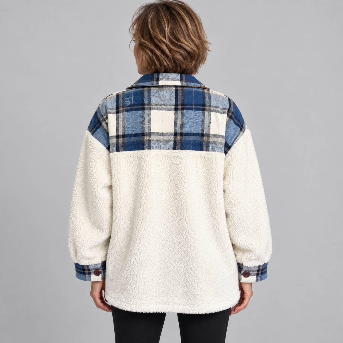 SUNNIE™ - Cozy Long Sleeve Button Down Checkered Jacket