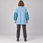 NENITA™ - Chic Oversized Sequin Hem Collared Button Down Jacket
