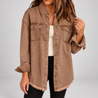 Women's Raw Hem Snap Button Washed Denim Jacket