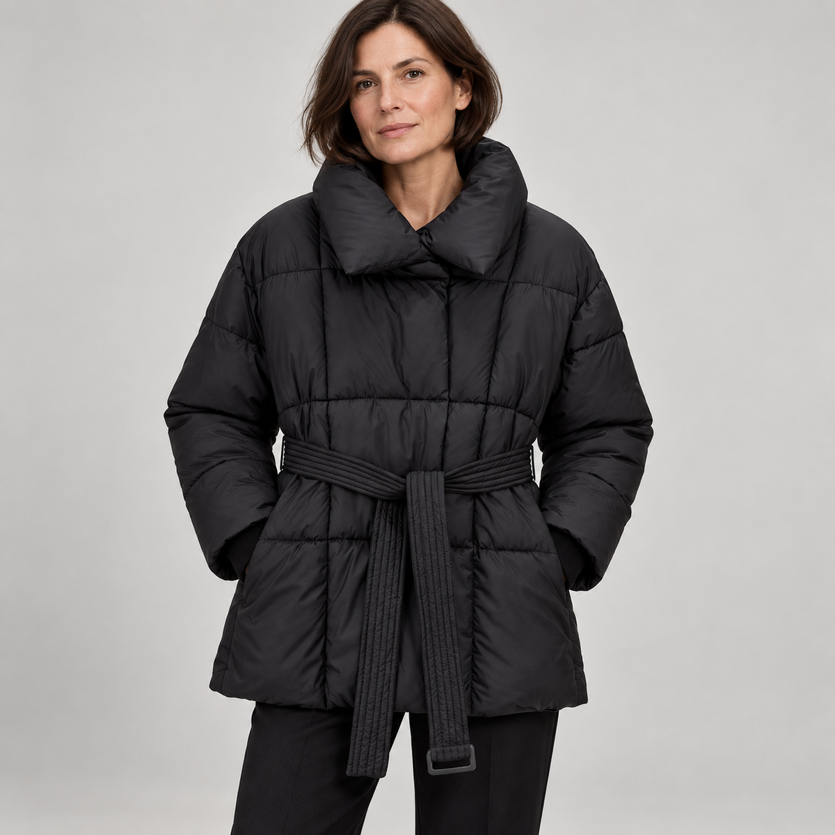 JASMINE™ - Cozy Thermal Stand Collar Waist Tie Zip-Up Coat for Winter