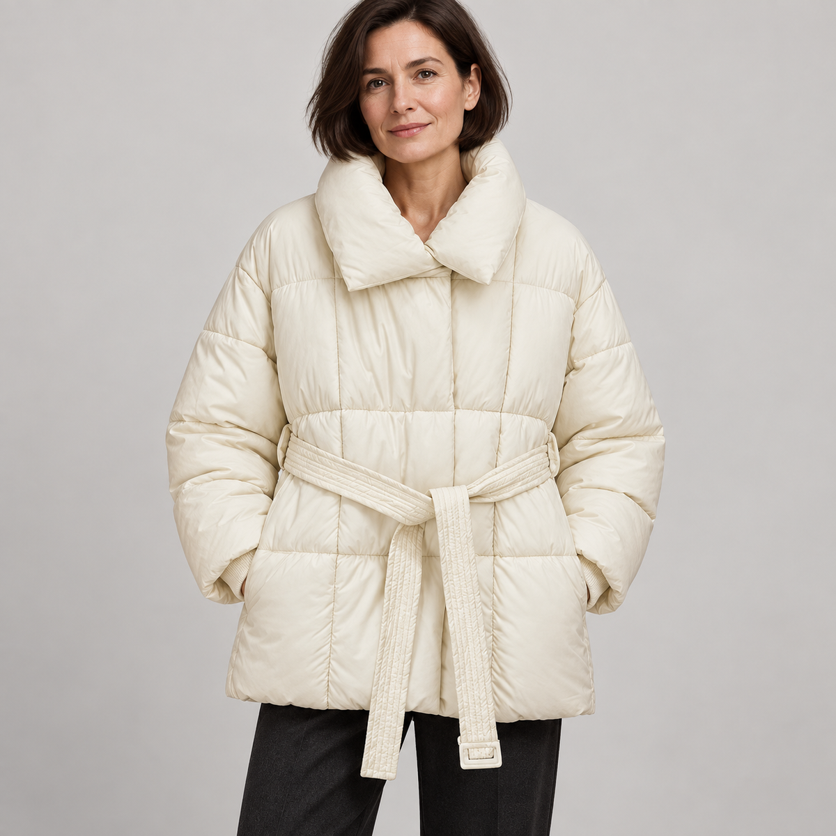 JASMINE™ - Cozy Thermal Stand Collar Waist Tie Zip-Up Coat for Winter
