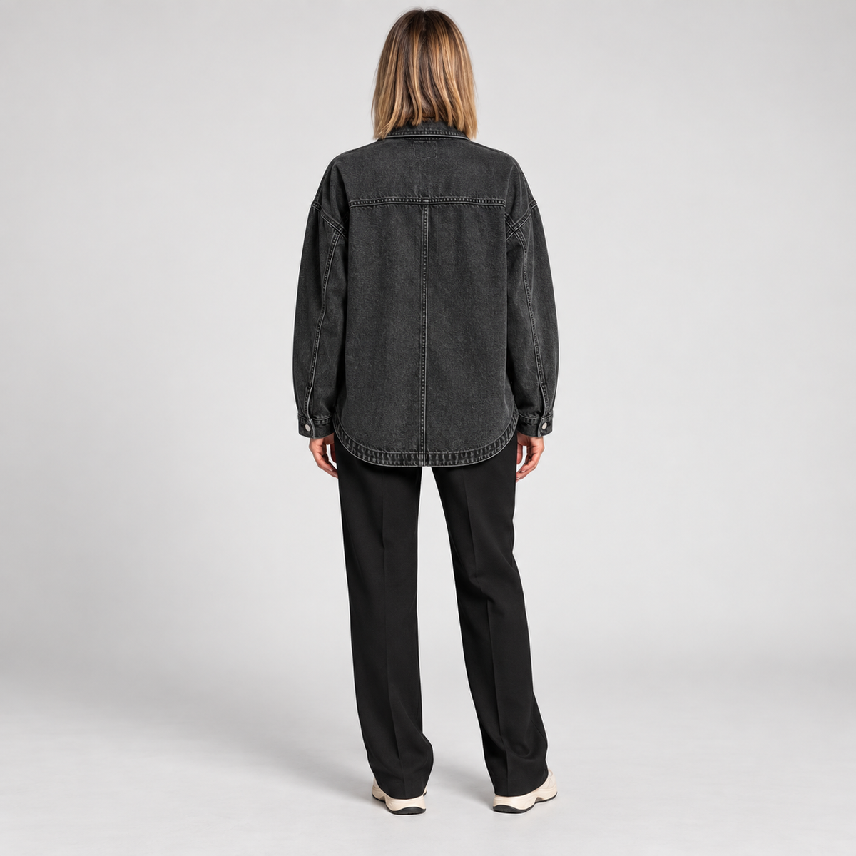 Women's Oversized Button Down Washed Denim Jacket Long Sleeve