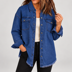 Women's Raw Hem Snap Button Washed Denim Jacket