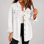 Women's Raw Hem Snap Button Washed Denim Jacket