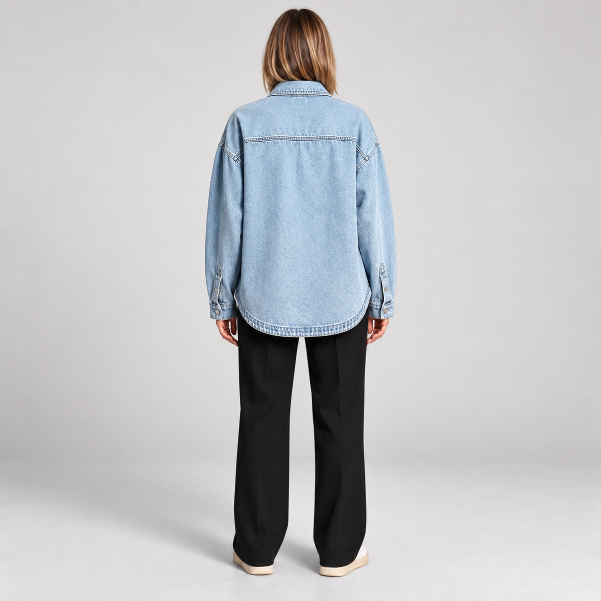 Women's Oversized Button Down Washed Denim Jacket Long Sleeve