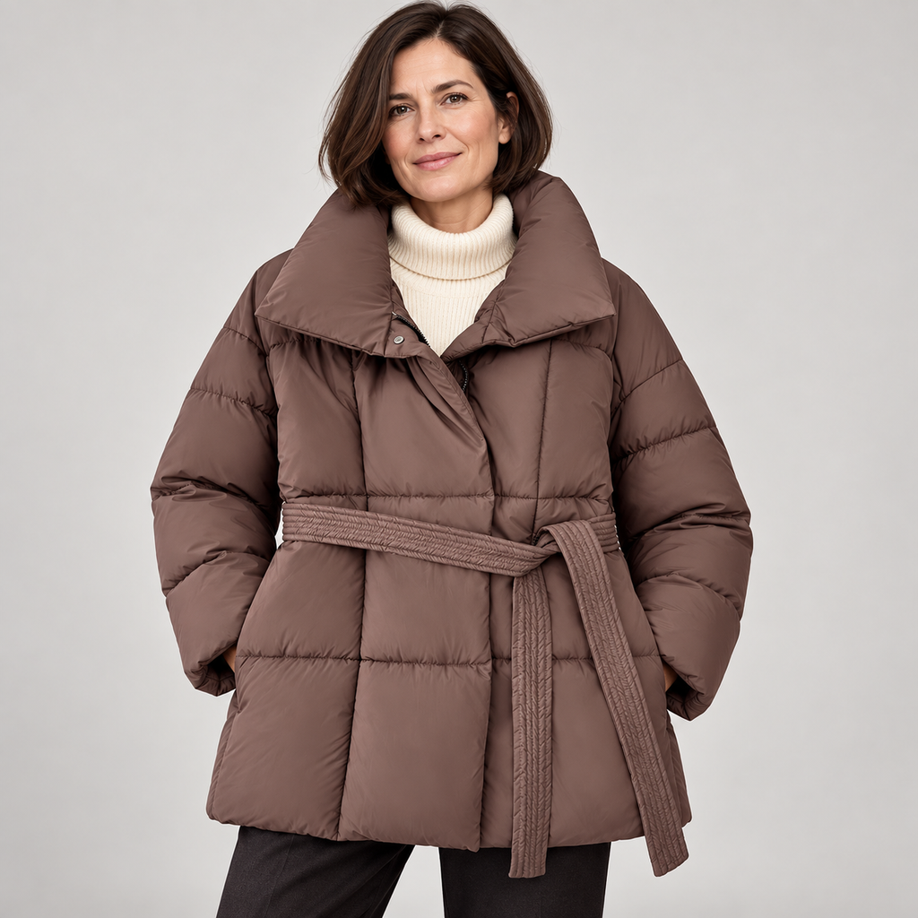 JASMINE™ - Cozy Thermal Stand Collar Waist Tie Zip-Up Coat for Winter