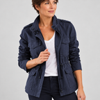 Women's Utility Cargo Jacket with Multi Pocket Drawstring Waist