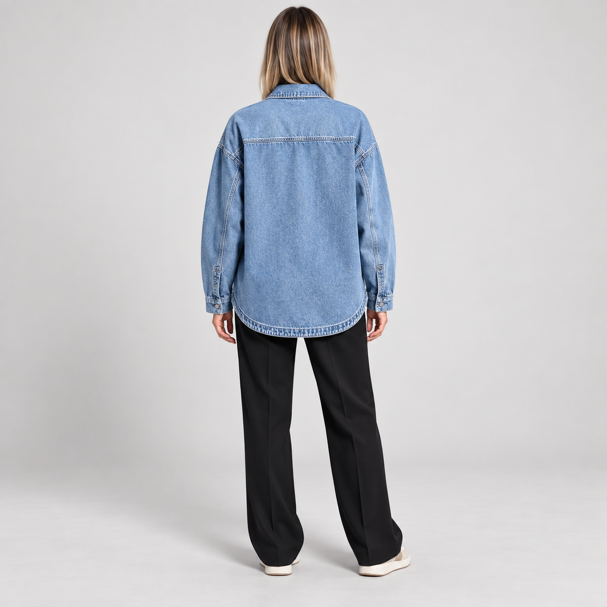 Women's Oversized Button Down Washed Denim Jacket Long Sleeve