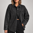 Women's Oversized Button Down Washed Denim Jacket Long Sleeve