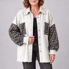 NENITA™ - Chic Oversized Sequin Hem Collared Button Down Jacket