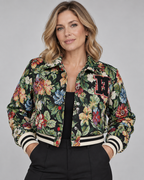 HARA™ - Chic Floral Print Collared Crop Long Sleeve Jacket