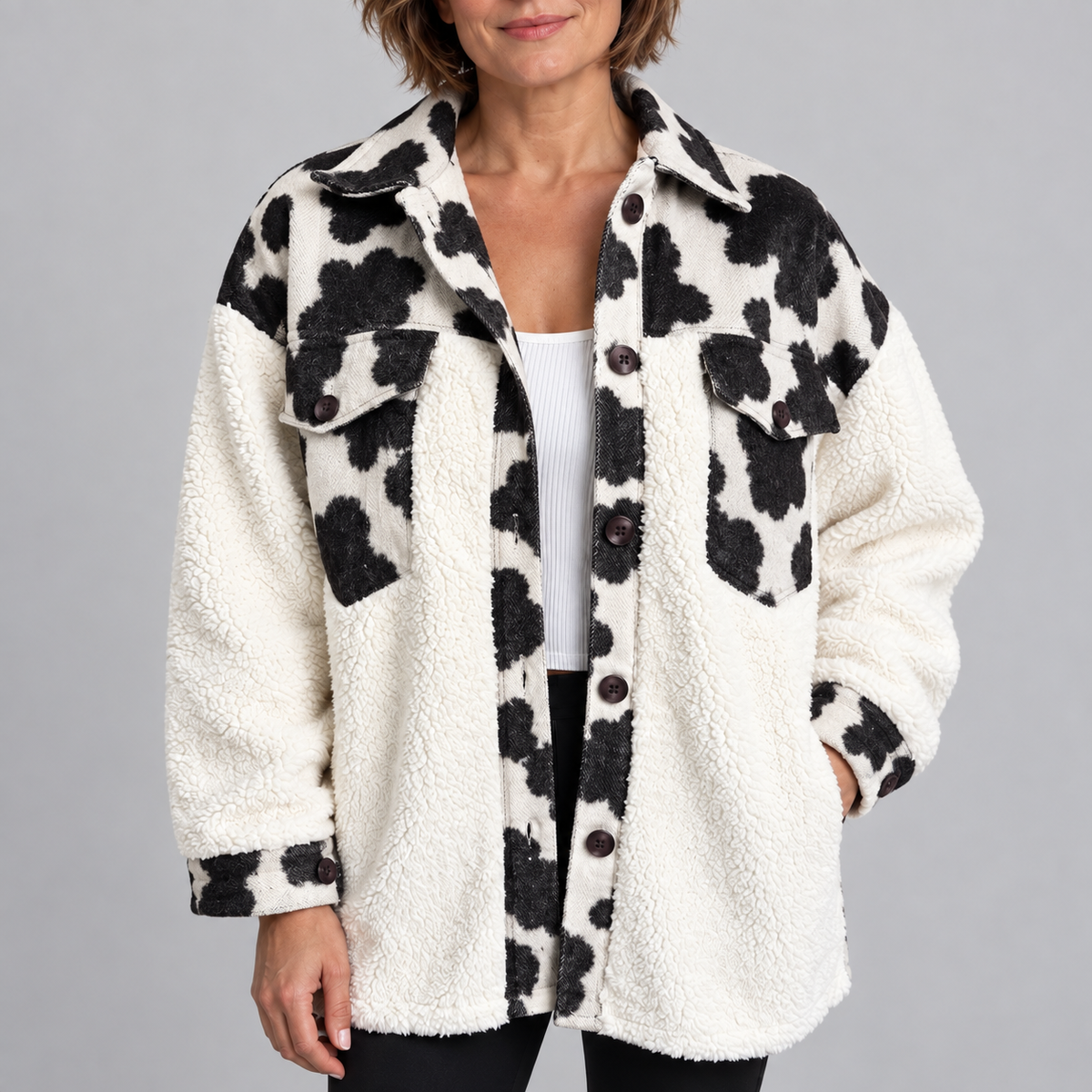 SUNNIE™ - Cozy Long Sleeve Button Down Checkered Jacket