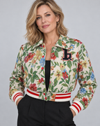 HARA™ - Chic Floral Print Collared Crop Long Sleeve Jacket