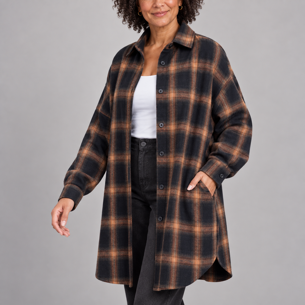 PALOMA™ - Classy Button Down Plaid Long-Sleeve Jacket
