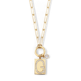 Gold Pave Initial Pendant Necklace with Paperclip Chain