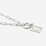 Sterling Silver Pave Initial Pendant Necklace with Paperclip Chain