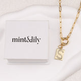 Pave Initial Pendant Necklace with Paperclip Chain