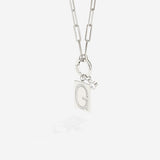 Sterling Silver Pave Initial Pendant Necklace with Paperclip Chain
