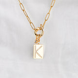 Pave Initial Pendant Necklace with Paperclip Chain