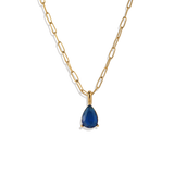 Birthstone Pendant Necklace with Dainty Paperclip Chain